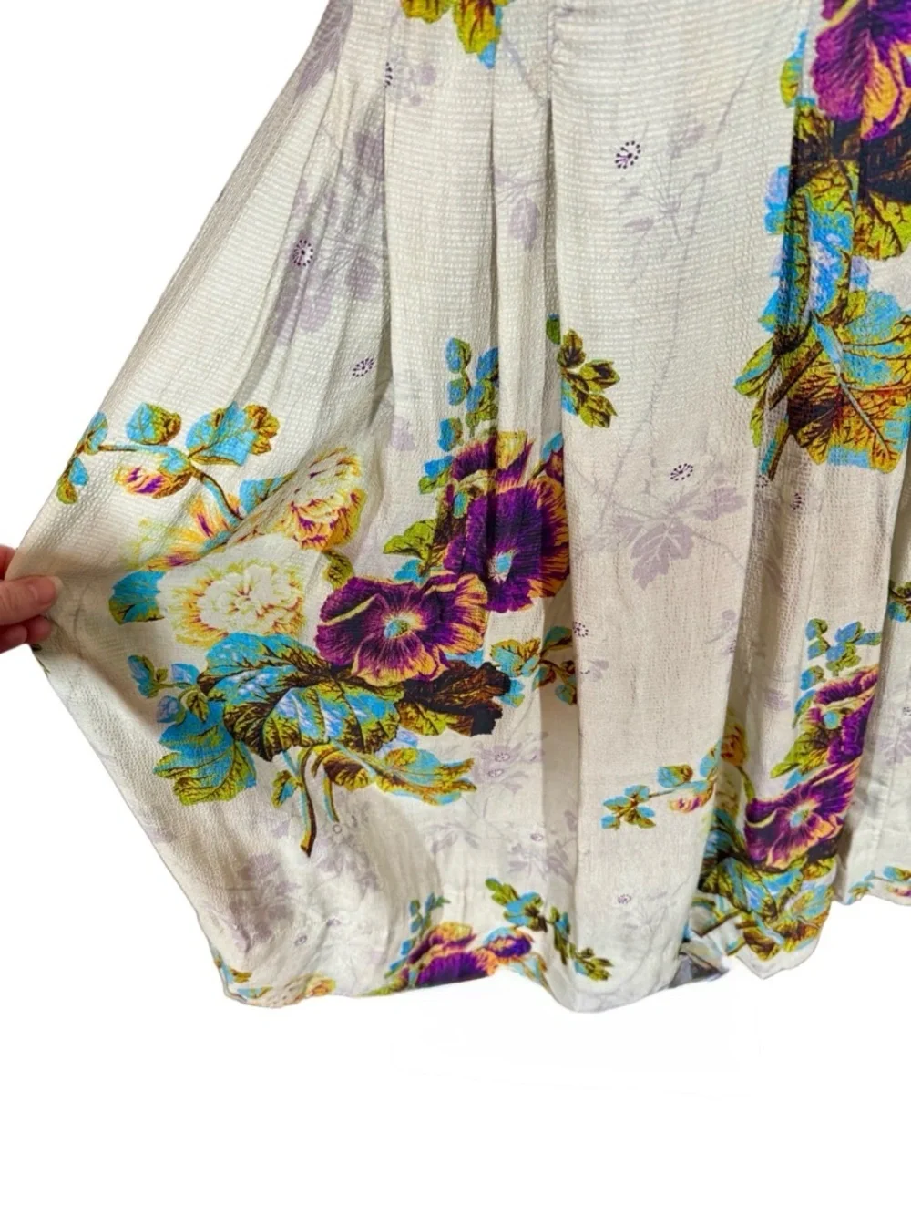 Tory Burch Floral Pleated Satin High Waisted Midi Skirt